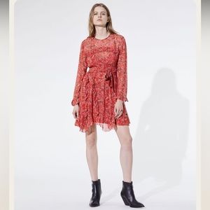 NWT IRO Floral Ruffle Trim Dress In Red,floral